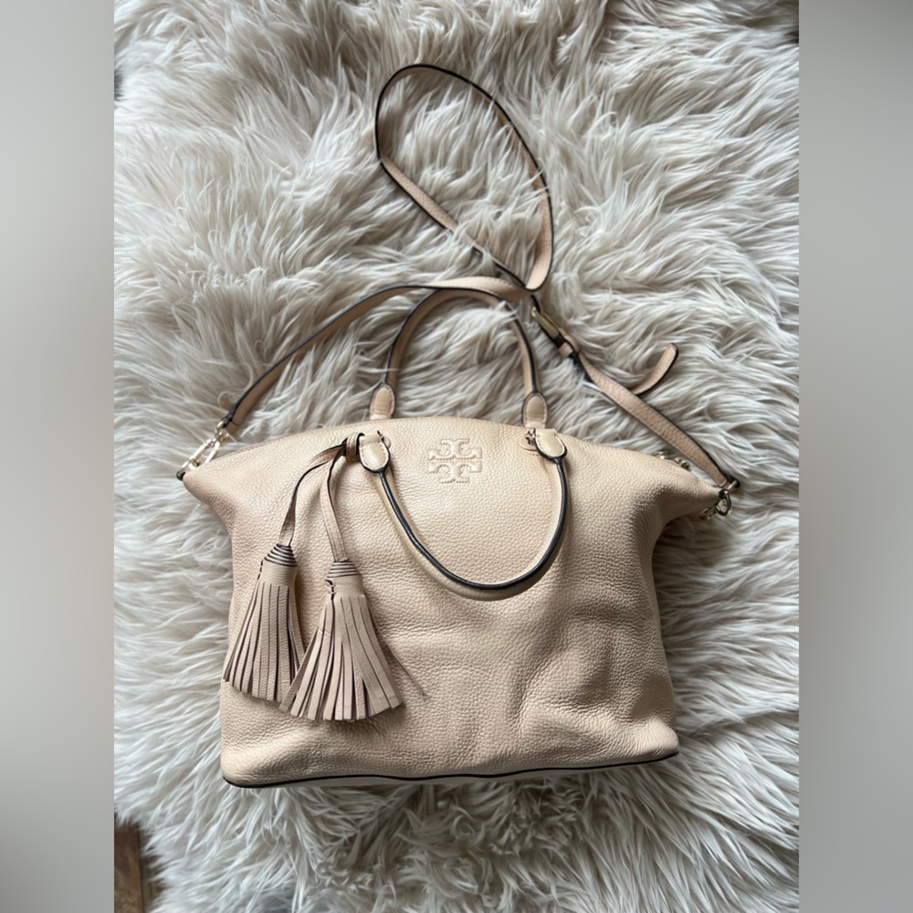 Tory Burch Pink Pebbled Leather Carter Satchel Bag